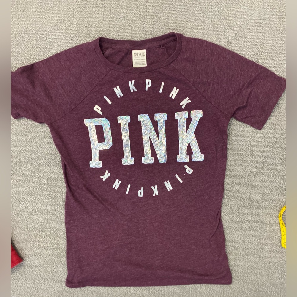 PINK Women’s XS 100% Cotton Sequin Tee- Spring Summer Casual Comfort Y2K Vintage
